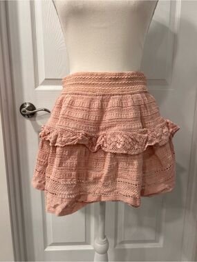 aerie Peach Crochet Tiered Ruffle Mini Skirt